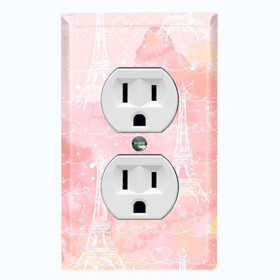 Metal Light Switch Plate Cover Romantic Paris Eiffel Tower Pink Cloud Letter PRS001