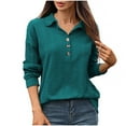thumbnail image 2 of Crunowin Women's Casual Blouse Top, Button Knitted Ribbed Lapel Long Sleeved Shirt Army Green L, 2 of 6