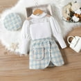 thumbnail image 2 of Ruyang Toddler Girls Plaid Skirt Spring Outfits Bubble Sleeve Glitter Tshirts Top Irregular Skirt with Hat Set 3Pcs, 2 of 9