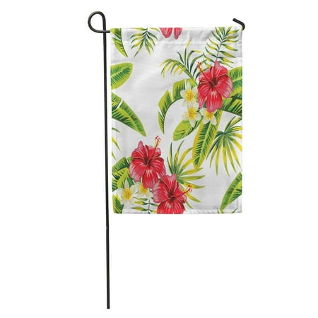 Flower Garden Palm Beach LADDKE Tropic Summer Flower Hibiscus and Orchid Pattern Palm Banana Leaf Garden Flag Decorative Flag House Banner 12x18 inch ()