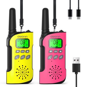 AWANFI 2-Pack Kids Walkie Talkies Long Range Yellow Pink