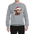 thumbnail image 2 of Wild Bobby Cute Fluffy Christmas Cow with Santa Hat, Cute Christmas Design. Unisex Sweater Crewneck Sweatshirt, 2 of 5