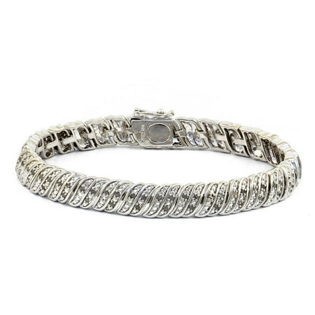 - 1.0 Carat T.W. Round White Diamond Rhodium-Plated Tennis Bracelet