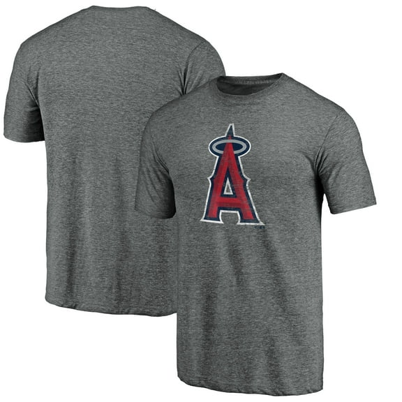 Men's Heather Gray Los Angeles Angels Weathered Official Logo Tri-Blend T-Shirt