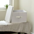 thumbnail image 3 of Household Essentials Square KD Storage Box With Lid, 15”x15”x10”, Breathable Canvas Sides With Sturdy Sides, Perfect for Closet or Storage Room Organization, Includes Handle for Easy Access, Natural, 3 of 7