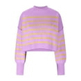 thumbnail image 3 of RYRJJ Sweaters for Women Crewneck Striped Cropped Sweater Long Sleeve Side Slit Trendy Oversized Pullover Jumper Tops(Pink,XL), 3 of 5