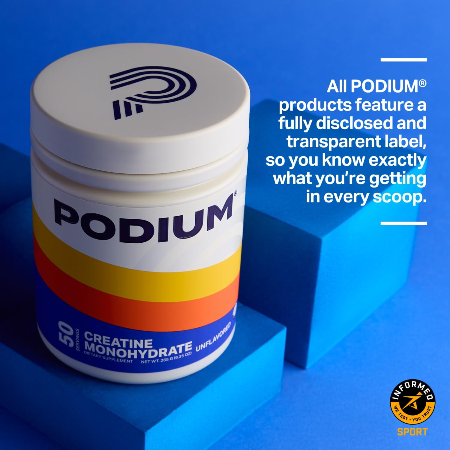 Podium Nutrition, Solos | Creatine Monohydrate, 50 Servings, Unflavored, Boost Athletic Performance