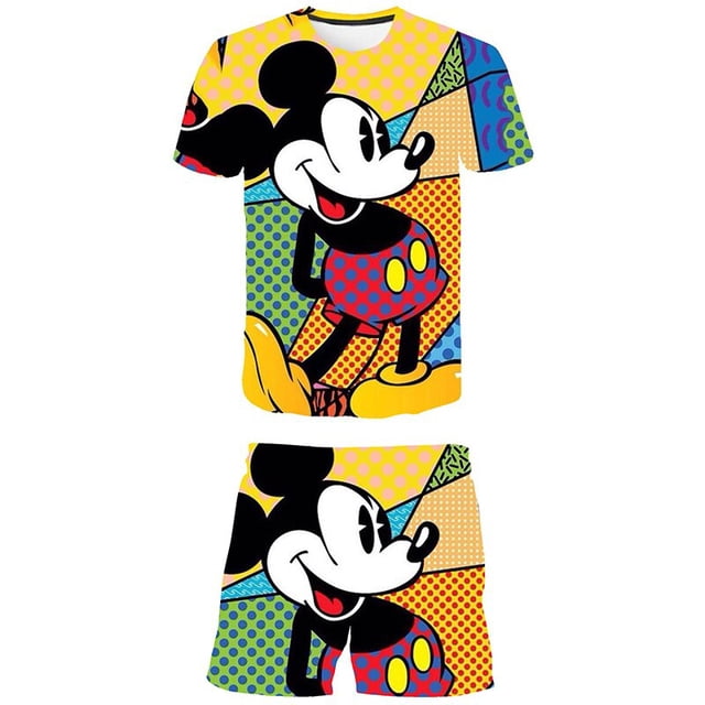 Conjuntos de ropa de Mickey para niñas de 1 a 14 años, camisetas de manga corta de verano + pantalones cortos de cintura elástica para niños, traje de ocio de dibujos animados de Disney 13T Gao Jinjia LED