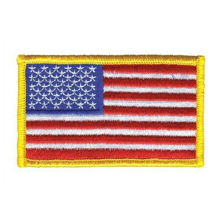 American Flag Patch, U.S. Flag Patch Embroidered Patch white border USA  Patch United States of America, sew on, Gold Border 