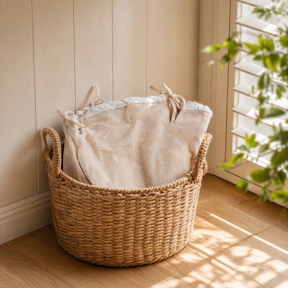 ETHZZLE Beige Fabric Liner for Laundry Baskets Removable Rustic Charm