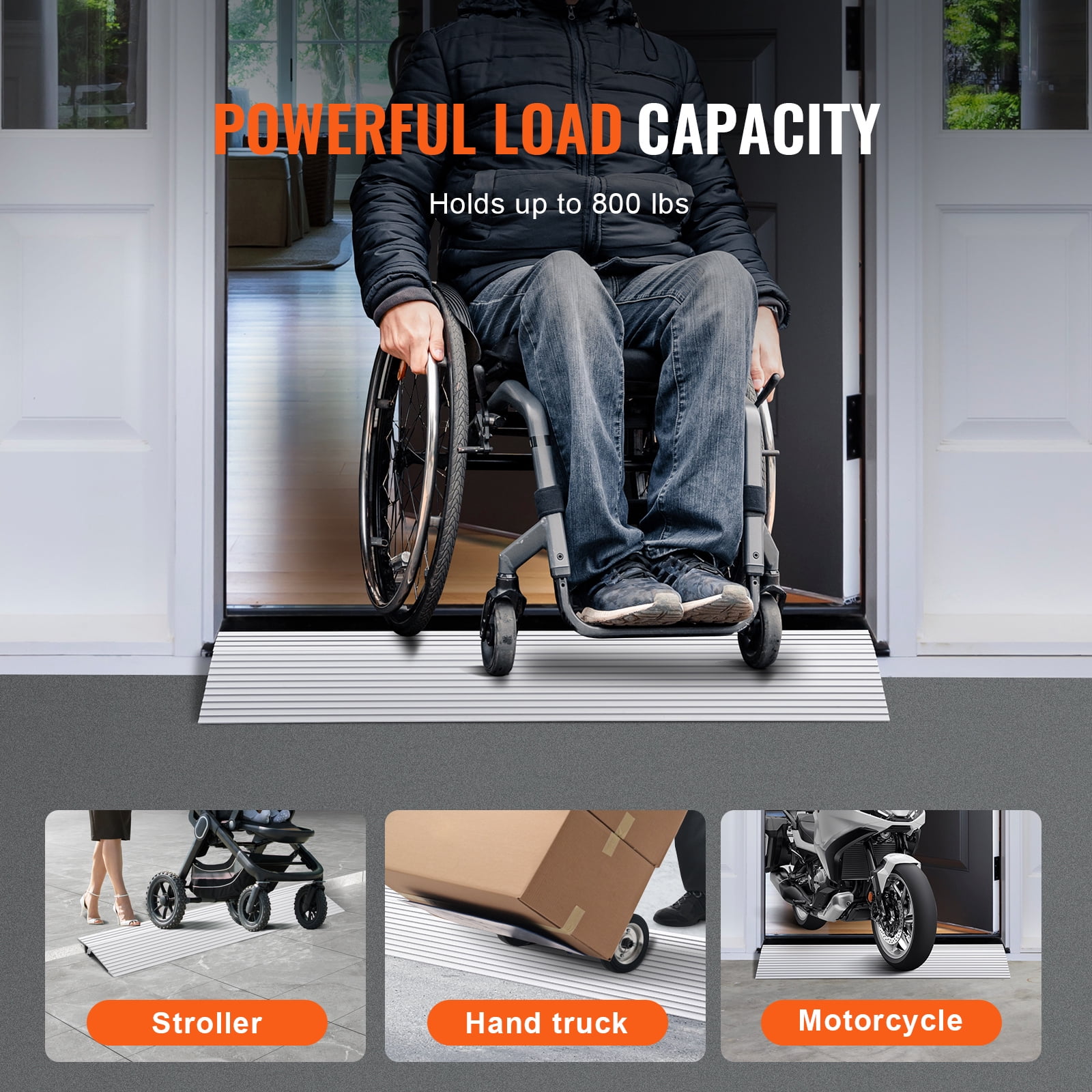 KFFKFF Aluminum Ramp, 1" High, 800 lbs Capacity, Wheelchair/Scooter Entry Solution, Adjustable for Easy Access, Power Chair Friendly, Modular for Doorways