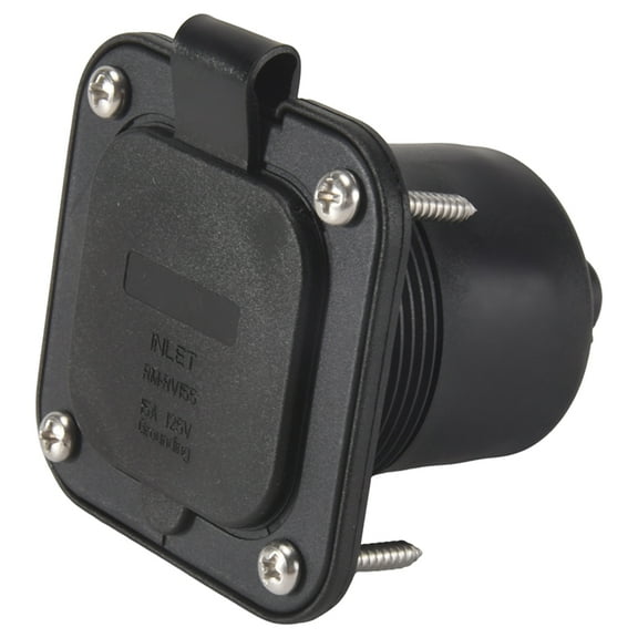 Flanged Inlet ETL 15 Amp RV Plug Receptacle Block Heater Bumper Plug with Waterproof Cover NEMA 5-15 Male Wall US Plug,1 x socket 4 x screws,Black