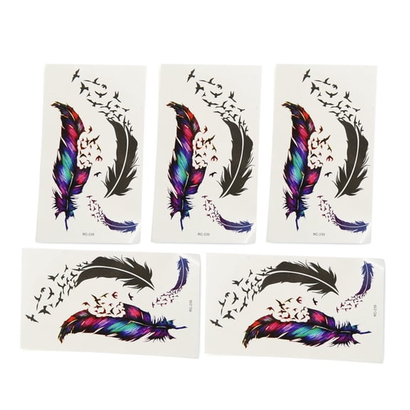 Unique Bargains 5pcs Feathers Butterfly Flower Deer Pattern Temporary Tattoo Body Arm Stickers