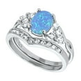 thumbnail image 2 of His Her Wedding Set 3 Piece TRIO Blue Opal CZ Silver Rings for Women Men Bride Groom 9/9, 2 of 6