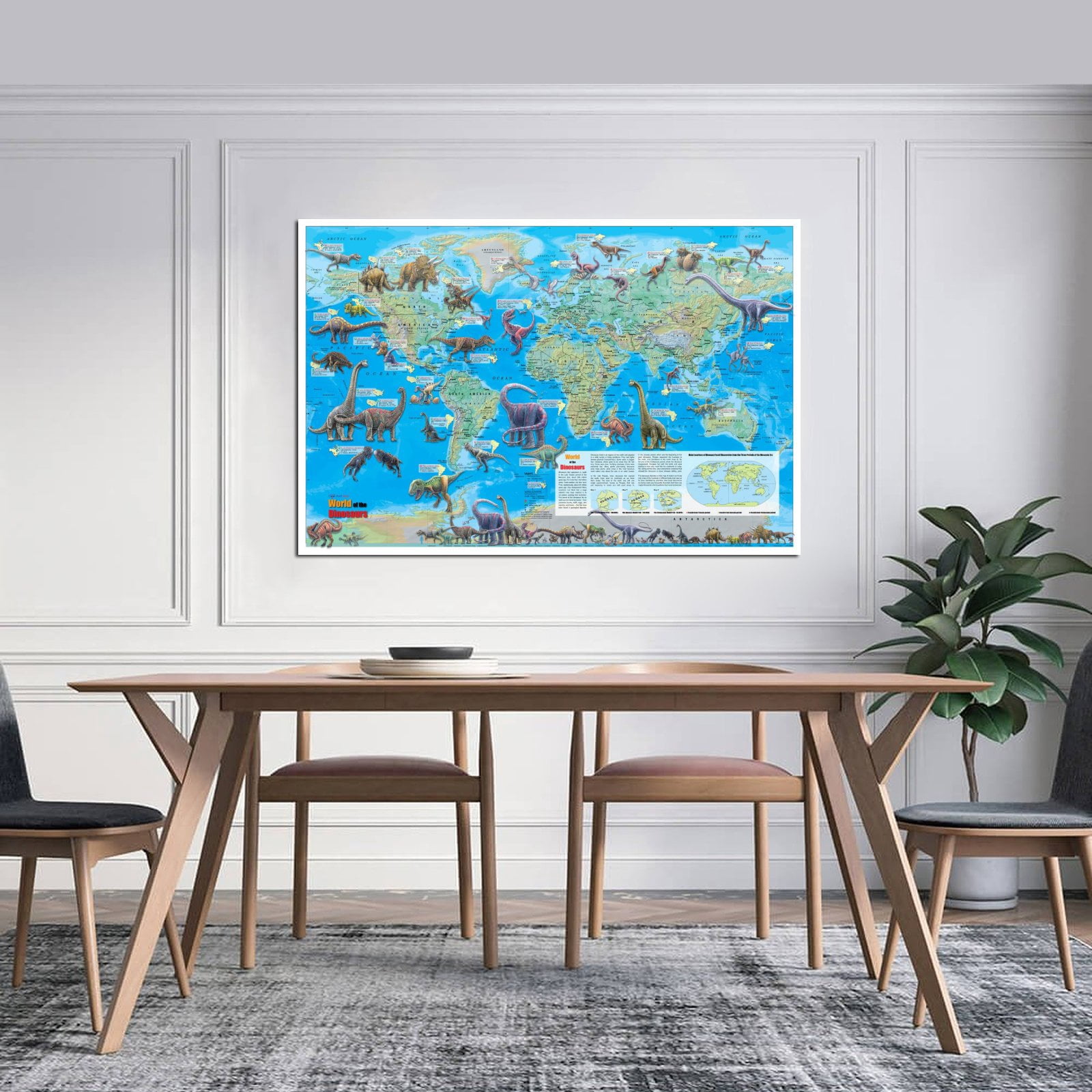 Dinosaur Map of The World Artworks Picture Print Poster Wall Art Painting Canvas Gift Decor Home Posters Decorative 24x36inch(60x90cm)