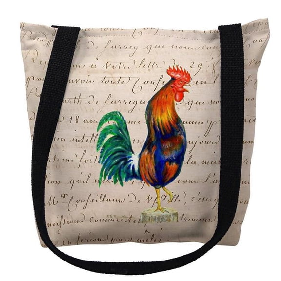 Betsy Drake TY037AM 16 x 16 in. Blue Rooster Beige Script Tote Bag - Medium