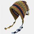 thumbnail image 2 of UTSJKR Women's Colorful Handmade Crochet Beanie Tassel Ear Flaps Knit Hat with Pom Pom Vintage Elegant Hallow Knit Beanie Army Green, 2 of 9