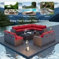 thumbnail image 3 of ALAULM 12 Pieces Outdoor Patio Furniture Set,Brown PE Rattan Sectional Patio Conversation Set with Red Seat Cushions and 2 Coffee Tables, 3 of 7