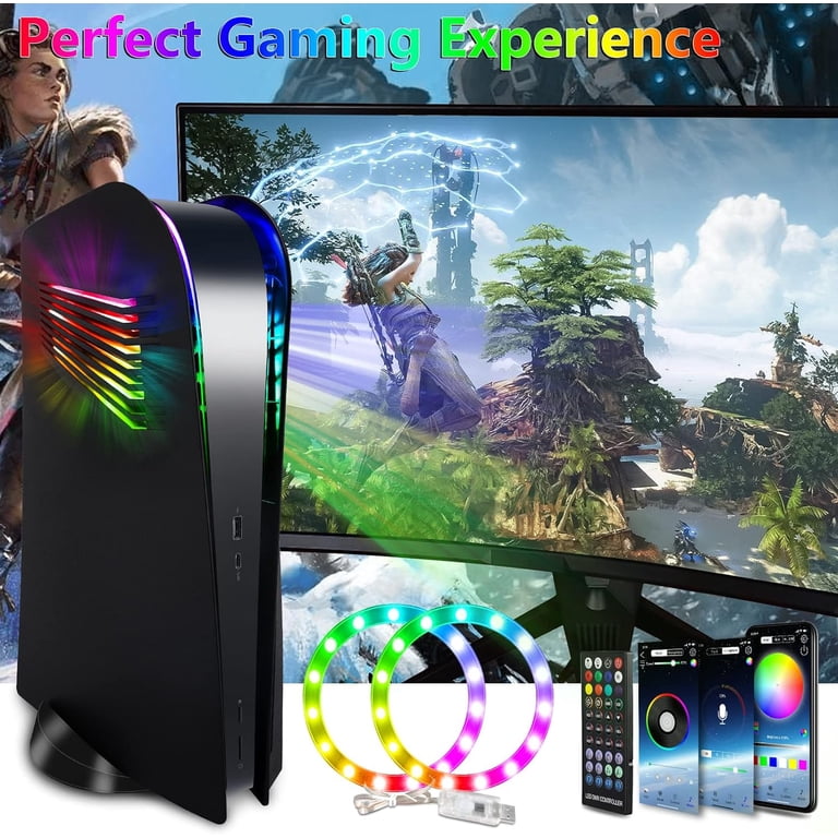SIKEMAY PS5 Face Plates With RGB LED Light Strip & Cooling Vents - Purple Hard Shell Covers For PlayStation 5 Disc Edition
