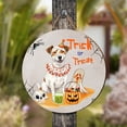 thumbnail image 4 of Trick or Treat Jack Russell Terrier Funny Mummy Cosplay Pumpkin Candy Basket Round Wood Sign Parson Jack Dog Lover Hanging Wall Home Decor - 12016, 4 of 5