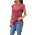 thumbnail image 3 of Womens Summer Tops Cap Sleeve Spring T Shirts Ruched Business Casual Dressy Fashion Clothes Outfits 2025 Wine red L, 3 of 7