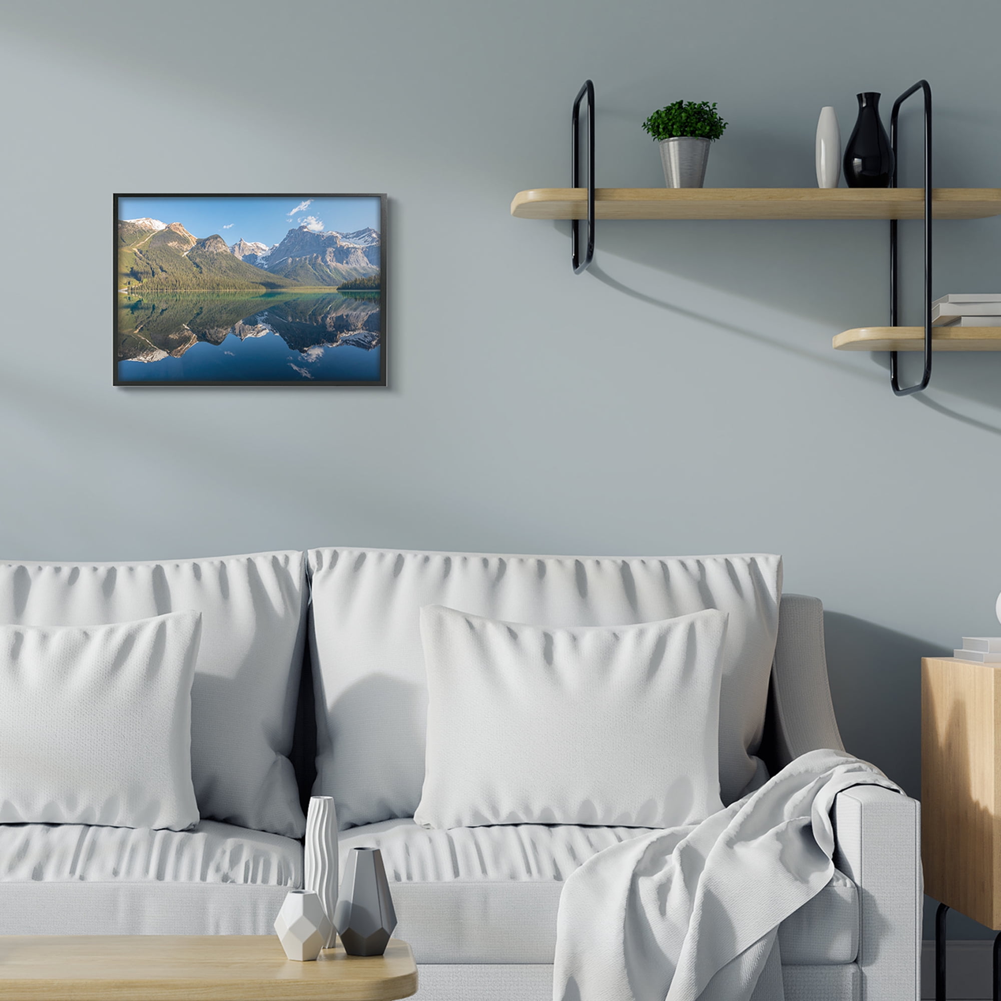 Countryside Mountain Range Reflective Lake Landscape 20 in x 16 in Framed Photography Art Print, by Stupell Home Décor