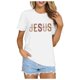 thumbnail image 1 of Camiseta informal de cuello redondo con estampado de letras para mujer: elegante top de verano con tejido transpirable, 1 of 3