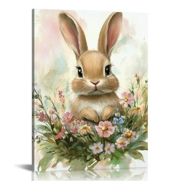 ZFLMY Rabbit Flowers Beatrix Potter Canvas Print Wall Decor 12x16in