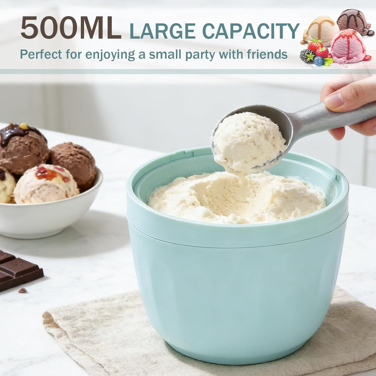 Mini Ice Cream Maker DIY Frozen Desserts, Single Serving Gelato Yogurt, One-Touch Electric Kitchen Maker Fast in 15 Minutes