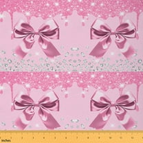 jejeloiu Pink Bowtie Boknot Fabric by the Yard 3 Yards,Glitter Print Sewing Fabric,Silver Diamond Fabric for Sewing For Girls,Microfiber Bedroom Decor
