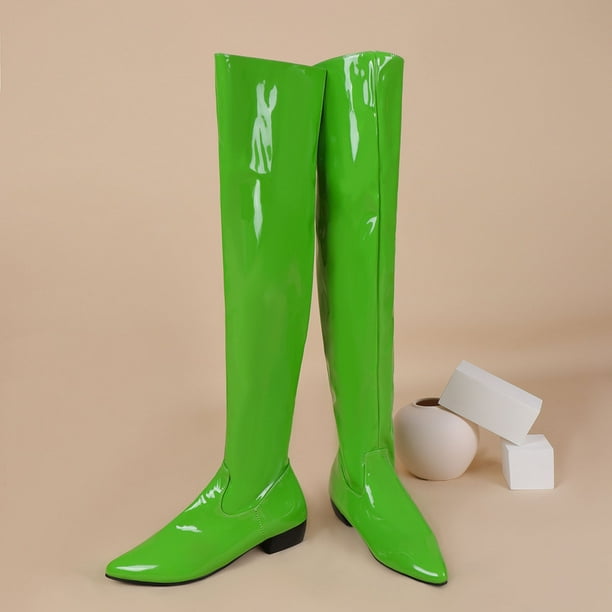 【S-low 】Jelly BeanTHEBARBAROCKETS LSLJS Fall/Winter Candy Low Heel Patent Leather Side Zip Tall Over