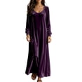 thumbnail image 3 of ZHYou Women V‑Neck Velvet Long Sleeves Maxi Nightgowns Loose Flowy Ruffle Hem Casual Lounge Sleepwear Long Dresses,Purple,Size S, 3 of 5