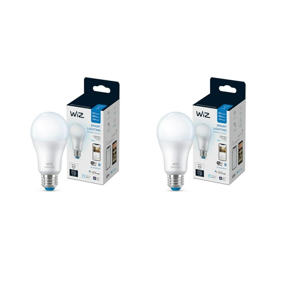 WiZ 60W A19 Dimmable Daylight (5000K) LED Smart Bulb - Pack of 2-800 Lumen - E26 - Indoor - Connects to Your Existing Wi-Fi - Control with Voice or App - Activate with Motion - Matter Compatible