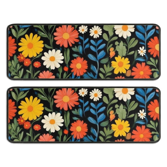 Kitchen Rugs Sets Of 2,Pioneer Flower Floral Print Pattern Anti Fatigue Kitchen Mat Rugs Non Slip Washable,Decorative Kitchen Floor Mats for Kitchen,Sink,Laundry,17"x47" 17"x47"