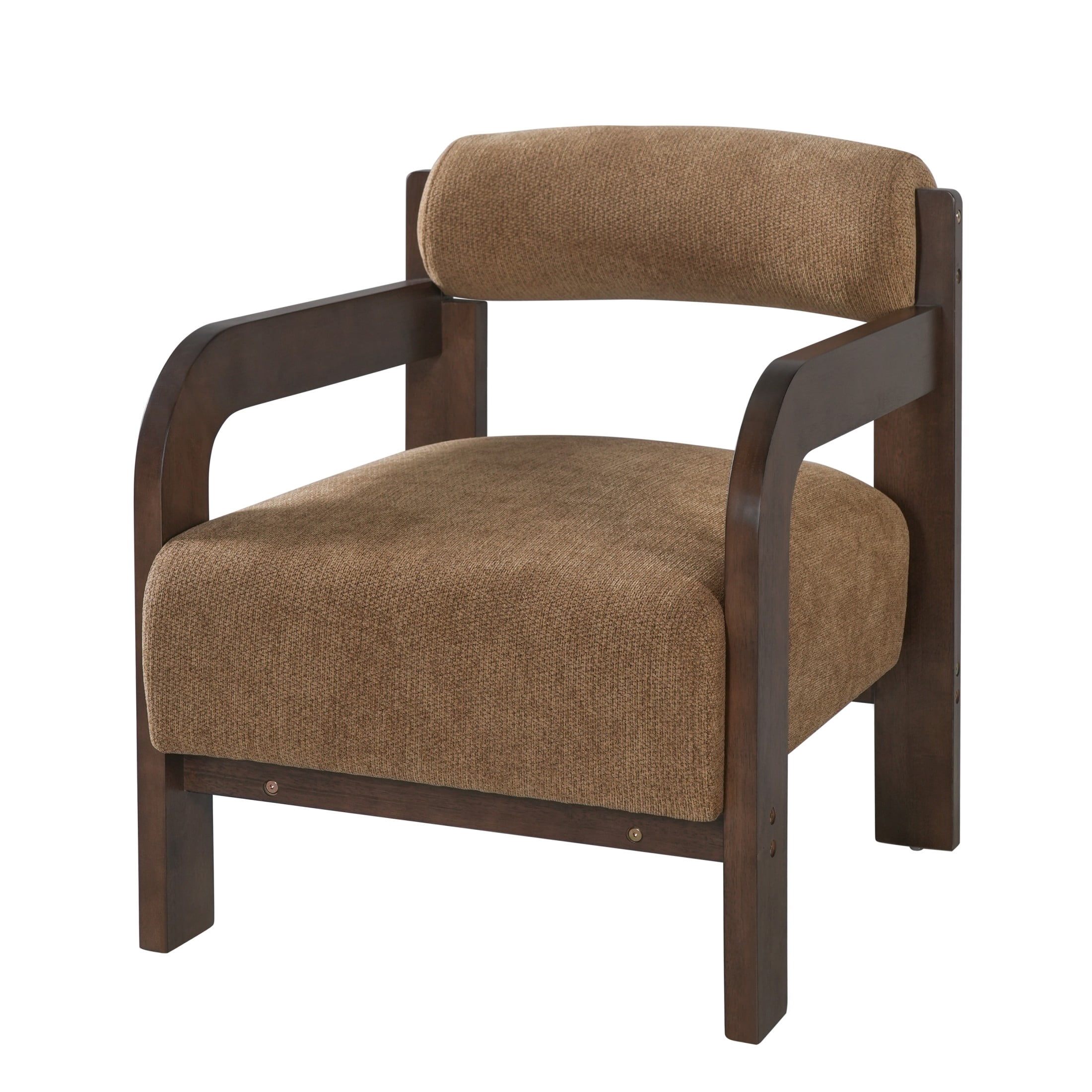 Christopher Knight Home Modern Upholstered Accent Chair, Curved Wood Arms with Thick Cushion, Camel