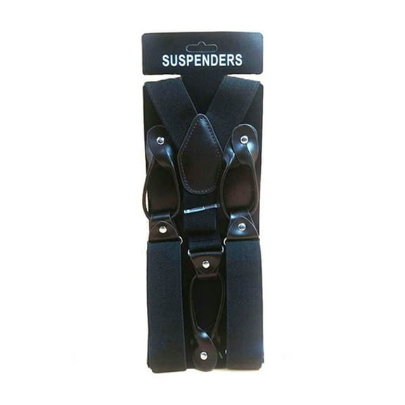 Suspenders Braces Six Button Holes Elastic Classic Adjustment Leather Suspenders Black