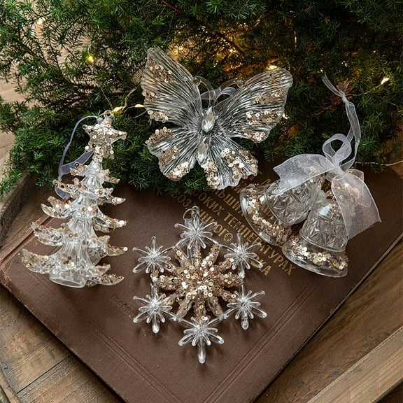Dalrosia Christmas Tree Decoration Crystal Ornaments - Hanging Acrylic Christmas Snowflake Icicle Drop Crystal Ornaments for Christmas Tree Winter New Year Party Supplie