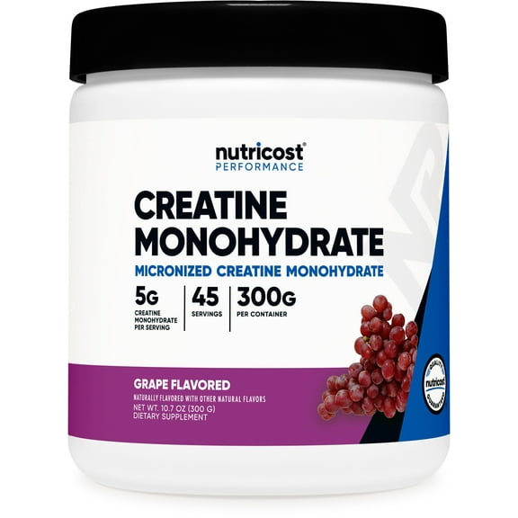 Nutricost Creatine Monohydrate Powder Grape (300g, 45 Servings) | Amino Acid supplement for Men and Women