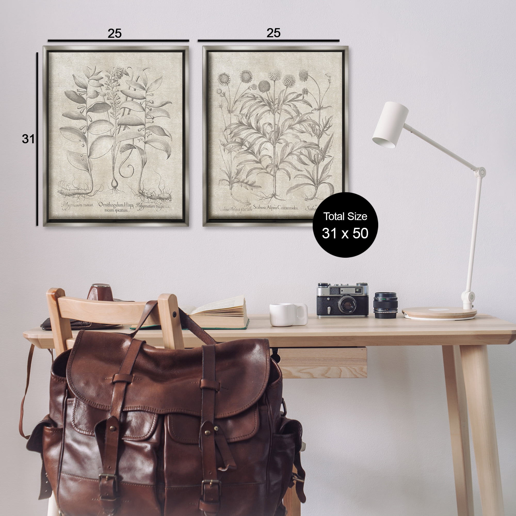 Stupell Industries Soft Botanical Study Plants & Flowers Painting Gray Floater Framed Canvas Art Print Wall Art, 31 x 25, Set of 2