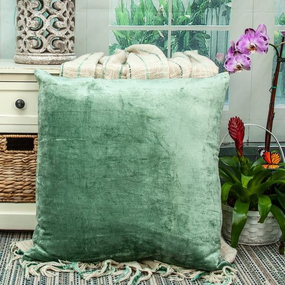 Nassau Collection Handcrafted Solid Square Throw Pillow - 18" - Green