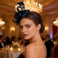 thumbnail image 2 of Blue Fascinator Headband for Women Vintage Flower Fascinator Hat for Weddings Tea Party with Feathers Mesh Clip, 2 of 6