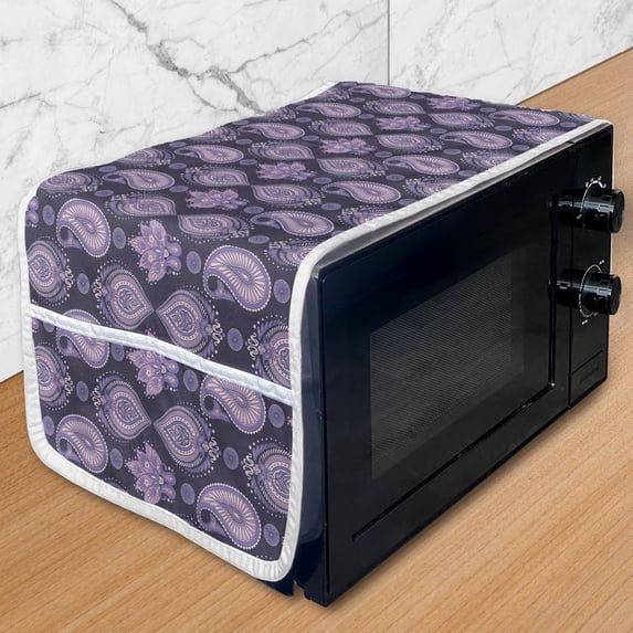 Paisley Microwave Oven Cover, Vintage Floral Eastern Pattern Inspired by Oriental Art, Water Resistant Organizer with Pockets for Kitchen, 36" x 12", Eggplant Lavender, by Ambesonne