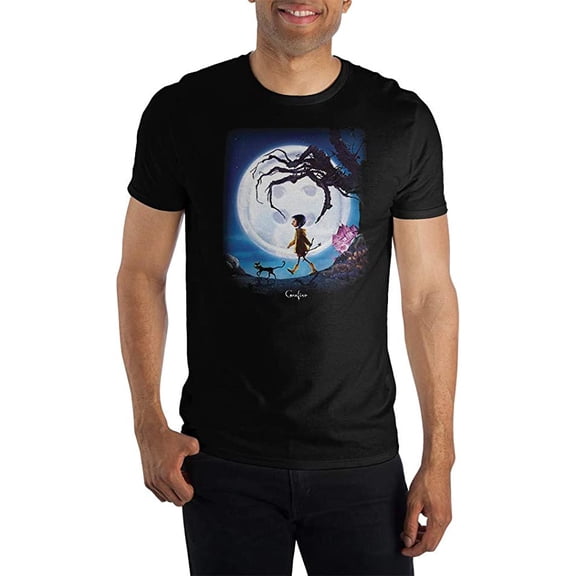 Coraline Animated Movie Mens Black Short Sleeve Graphic Tee-M