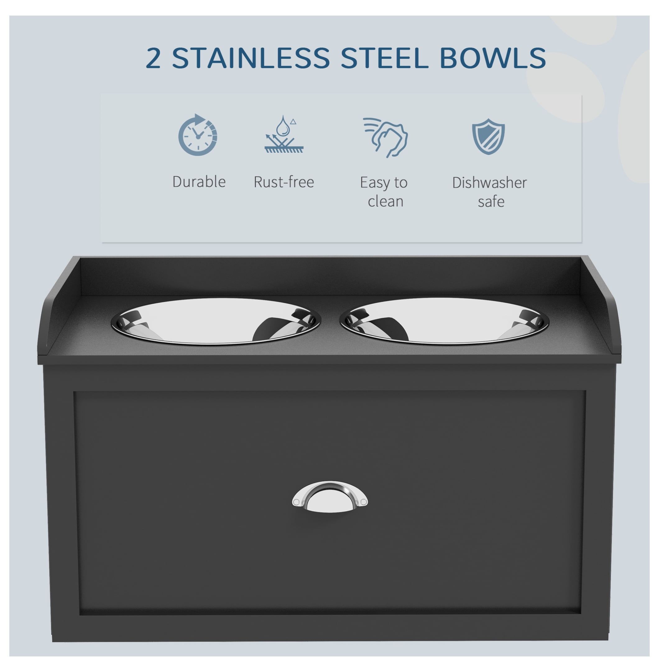 Dog Feeding Station Elevated Bowls for Large Dogs, Pet Dish Set with Storage, Black