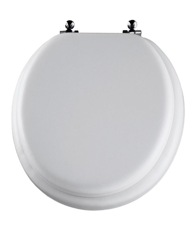 Padded with Wood Core White 2 Pack ROUND MAYFAIR 13CP 000 Soft Toilet Seat with Chrome Hinges