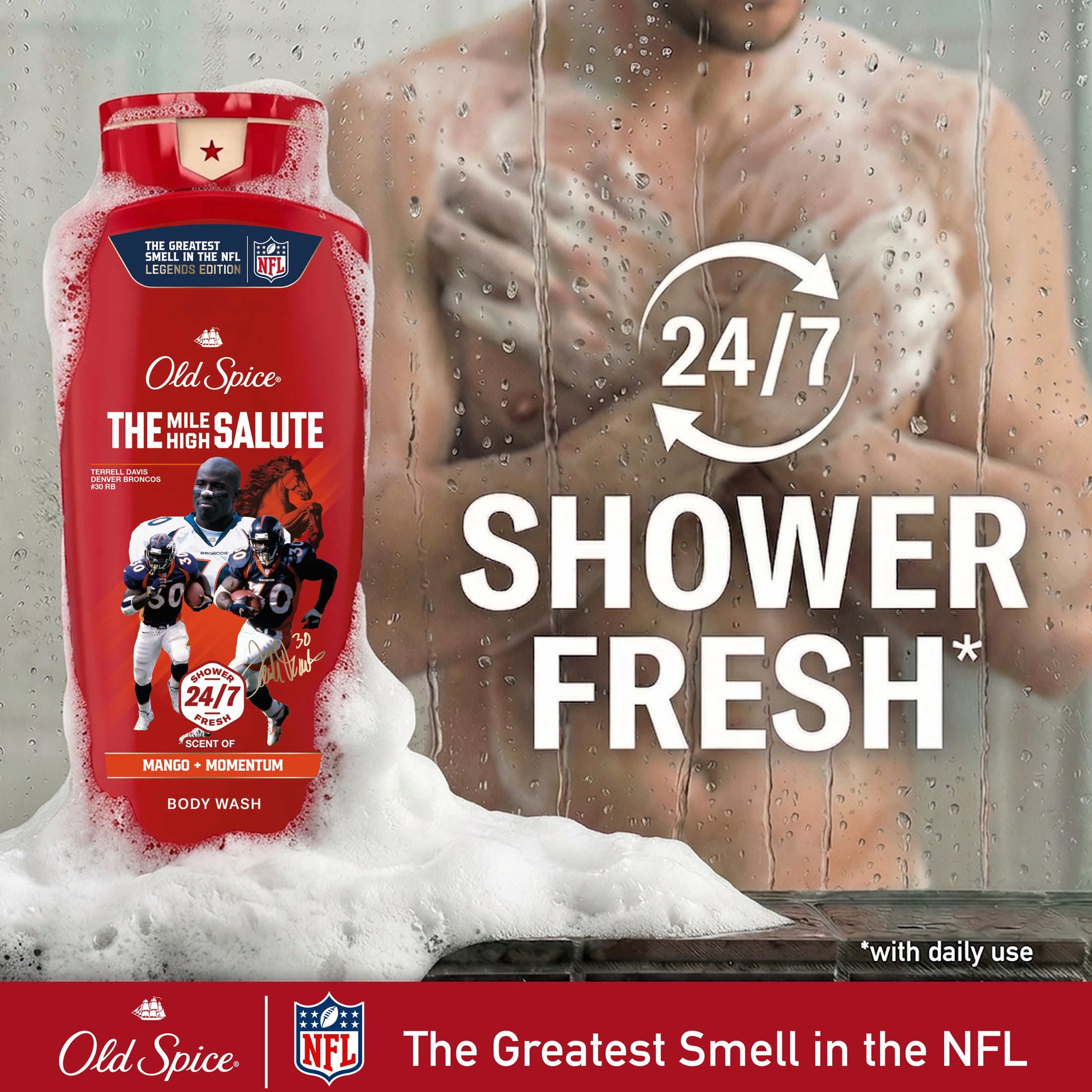 Old Spice Body Wash for Men, NFL Collection, Terrell Davis, Scent of Mango + Momentum, 24 fl oz