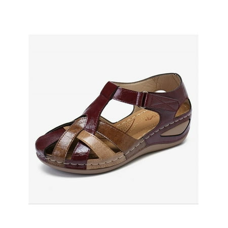 

UKAP Non-slip Women Shoes Summer Retro Hook Loop Closure Hollow Beach Wedge Sanda