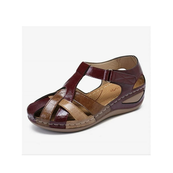 Crocowalk Wedge Sandals for Women Soft Leather Closed Toe Vintage Anti-Slip Summer Beach Outdoor Travel Shoes for Ladies