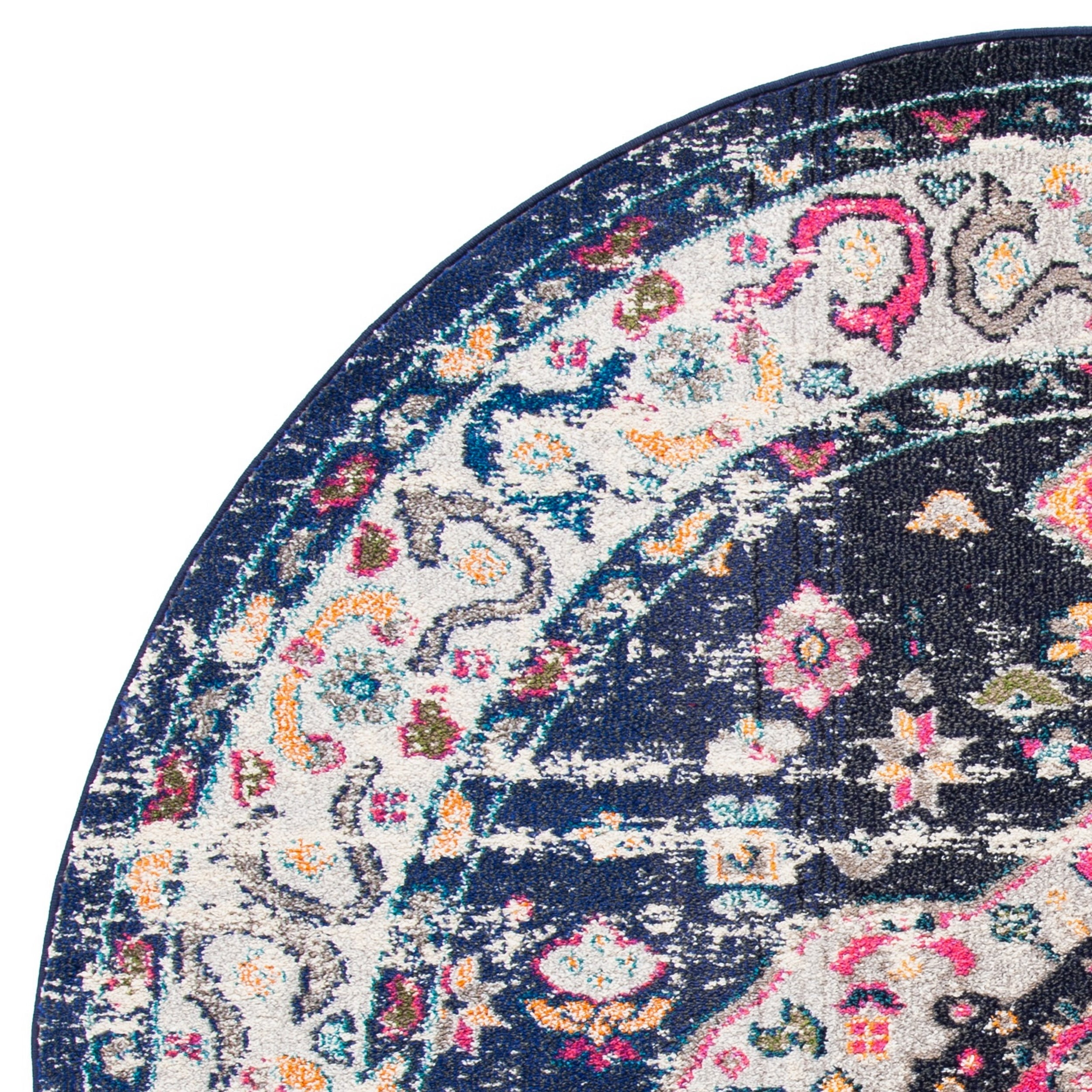 SAFAVIEH Madison Trenton Vintage Traditional Area Rug, Navy/Ivory, 6'7" x 6'7" Round