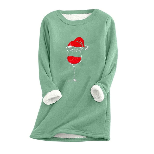 zanvin Chandail en Molleton de Noël pour Femmes Doublé en Polaire Col Rond, Vert Menthe, TG